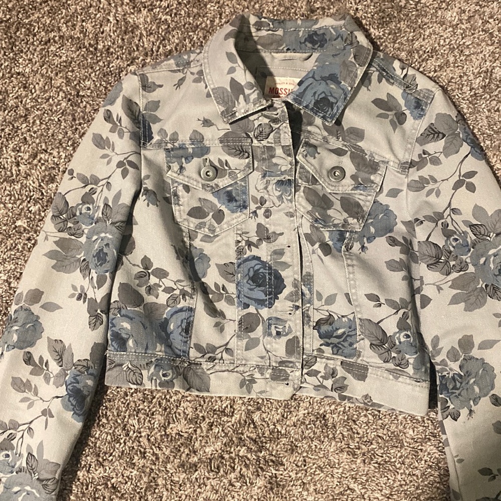Cute Flower Print Crop Jean Jacket